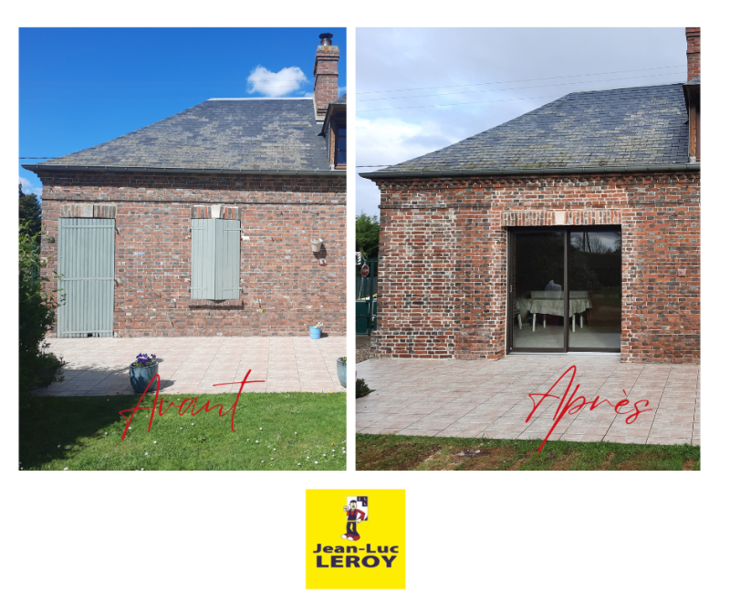 Avant après Coulissant mixte bois aluminium MINCO chêne incolore à Combon